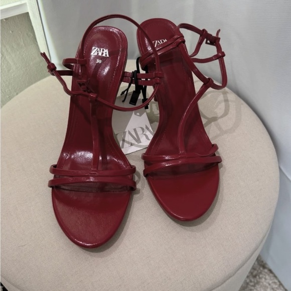 Zara Shoes - ZARA Burgundy Strappy High-Heel Sandals